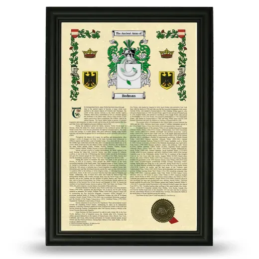 Bodman Armorial History Framed - Black