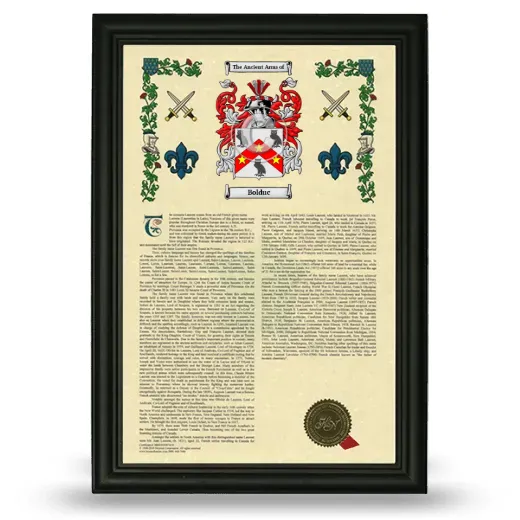 Bolduc Armorial History Framed - Black