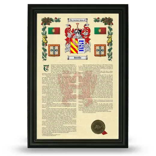 Botello Armorial History Framed - Black