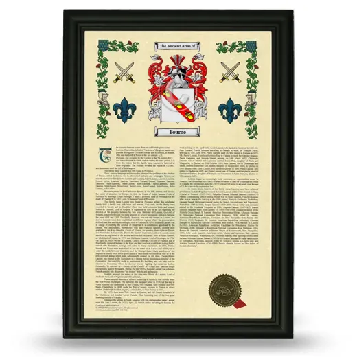 Bourne Armorial History Framed - Black