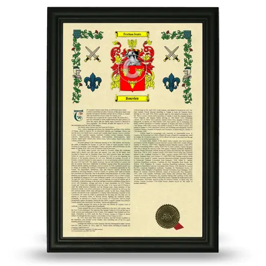 Bouvier Armorial History Framed - Black