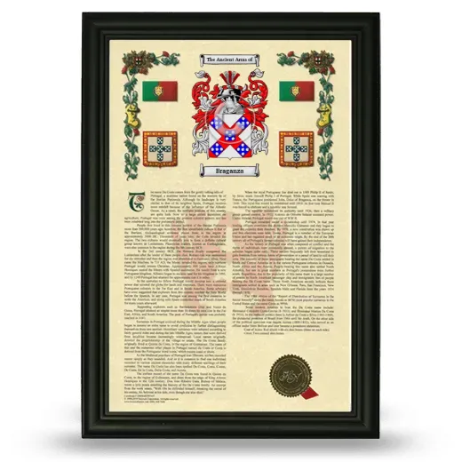 Braganza Armorial History Framed - Black