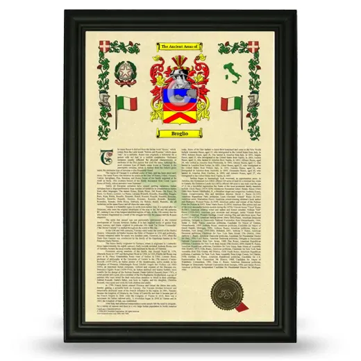 Broglio Armorial History Framed - Black