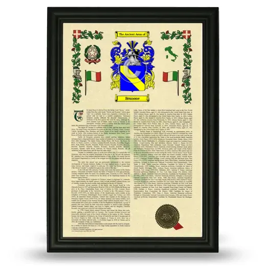 Brunone Armorial History Framed - Black