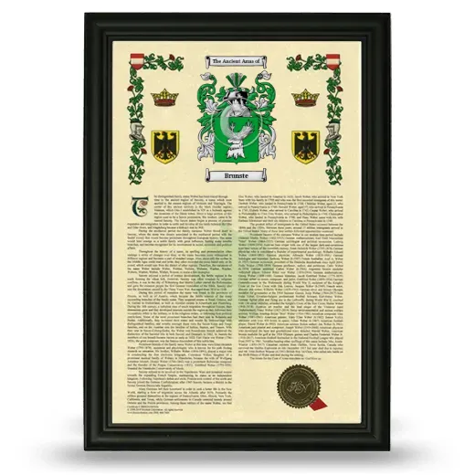 Brunste Armorial History Framed - Black
