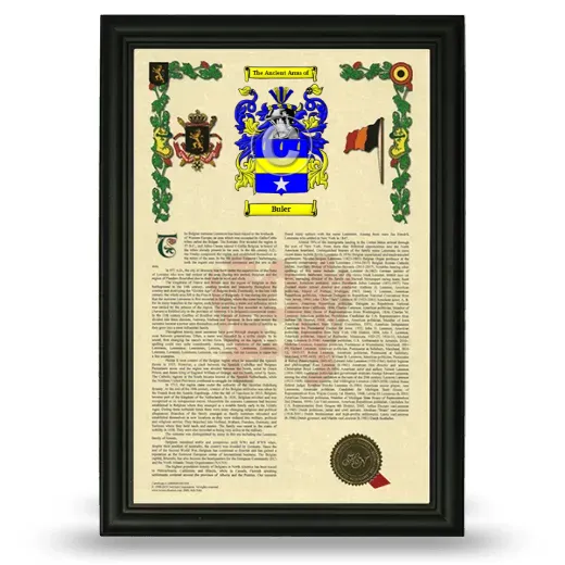 Buler Armorial History Framed - Black