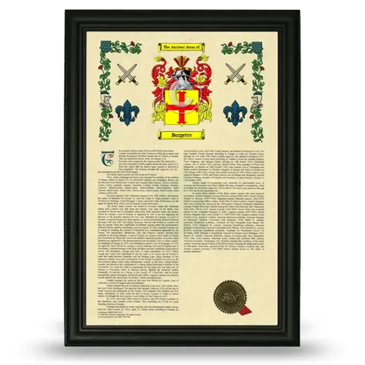 Burgette Armorial History Framed - Black