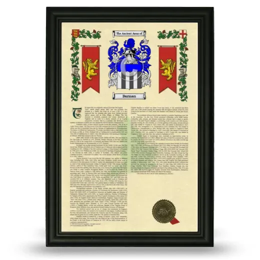 Burman Armorial History Framed - Black
