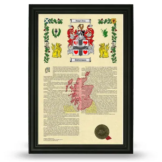 Butterman Armorial History Framed - Black