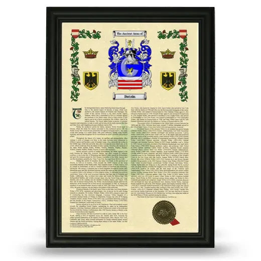 Butzin Armorial History Framed - Black