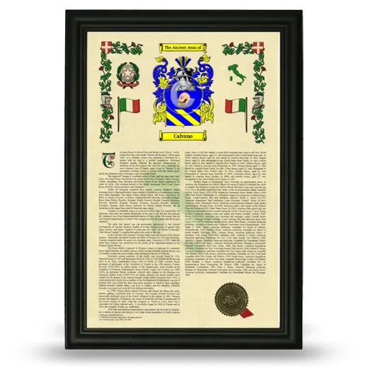 Calvano Armorial History Framed - Black