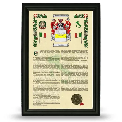Camilo Armorial History Framed - Black