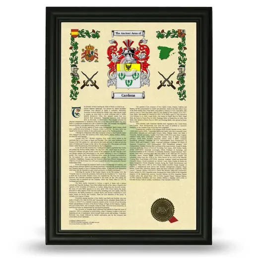 Cardona Armorial History Framed - Black
