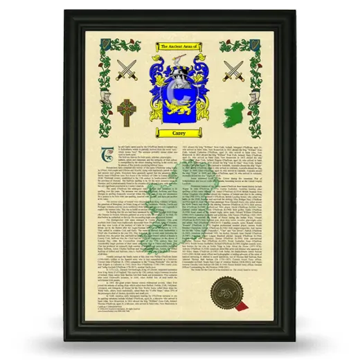 Carey Armorial History Framed - Black