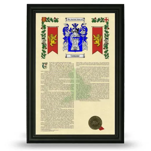 Carmane Armorial History Framed - Black