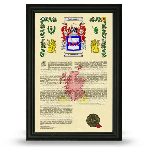 Carmicheal Armorial History Framed - Black