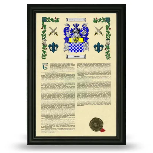 Carrais Armorial History Framed - Black