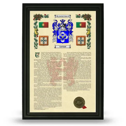 Carvajal Armorial History Framed - Black