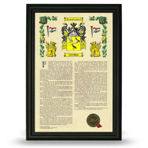 Castellane Armorial History Framed - Black