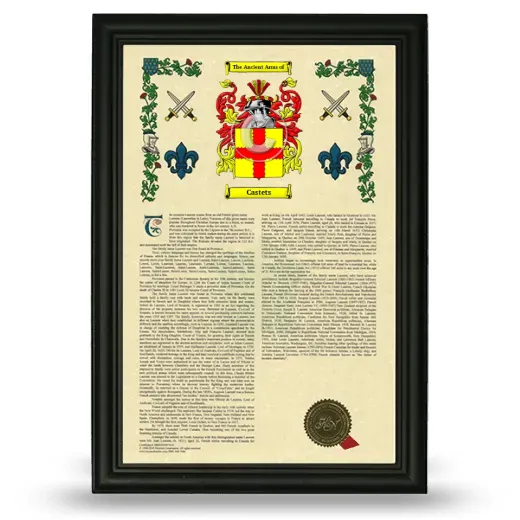 Castets Armorial History Framed - Black