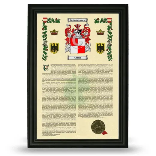 Castill Armorial History Framed - Black