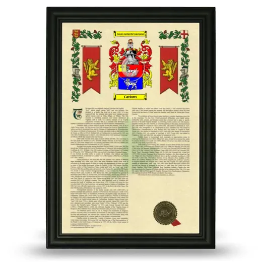 Cations Armorial History Framed - Black