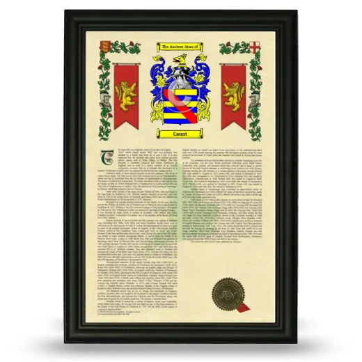 Caunt Armorial History Framed - Black