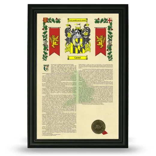 Cavert Armorial History Framed - Black