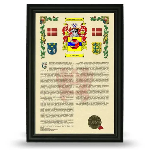 Christen Armorial History Framed - Black