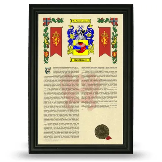 Christiansen Armorial History Framed - Black