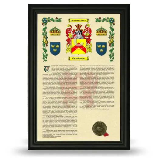 Christianson Armorial History Framed - Black