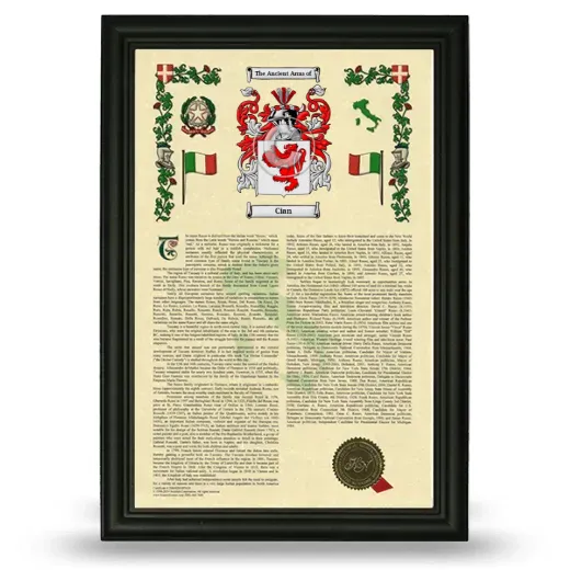 Cian Armorial History Framed - Black