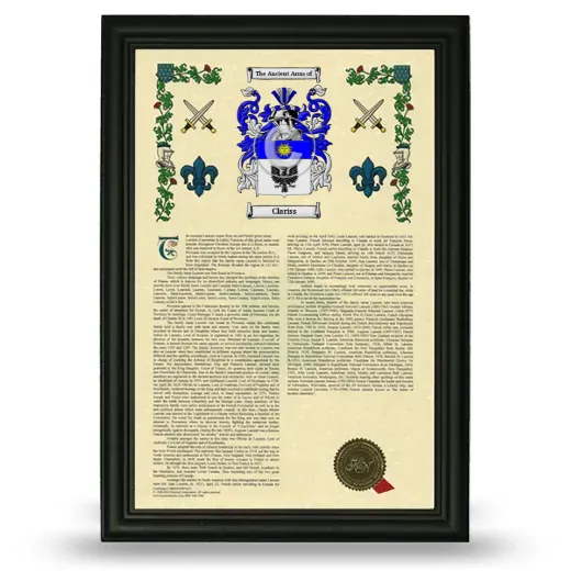 Clariss Armorial History Framed - Black