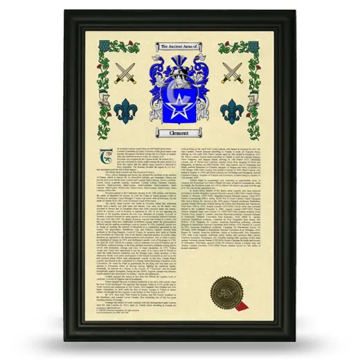 Clement Armorial History Framed - Black