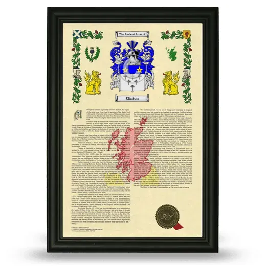 Clinton Armorial History Framed - Black