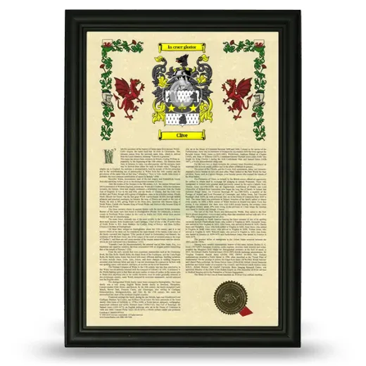 Clive Armorial History Framed - Black