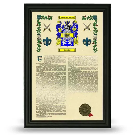 Cloutier Armorial History Framed - Black
