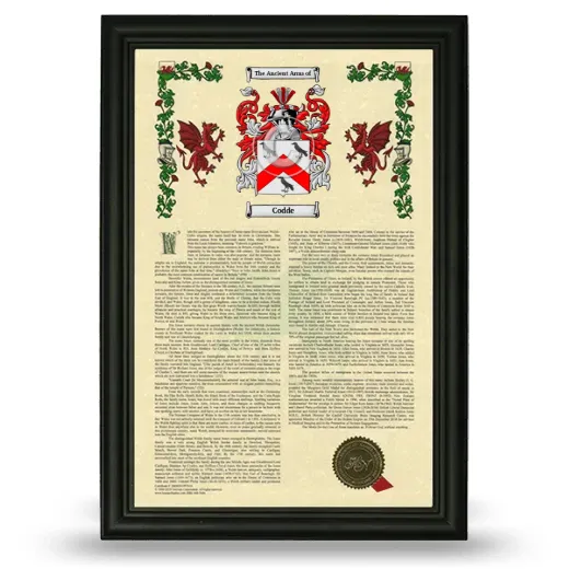 Codde Armorial History Framed - Black