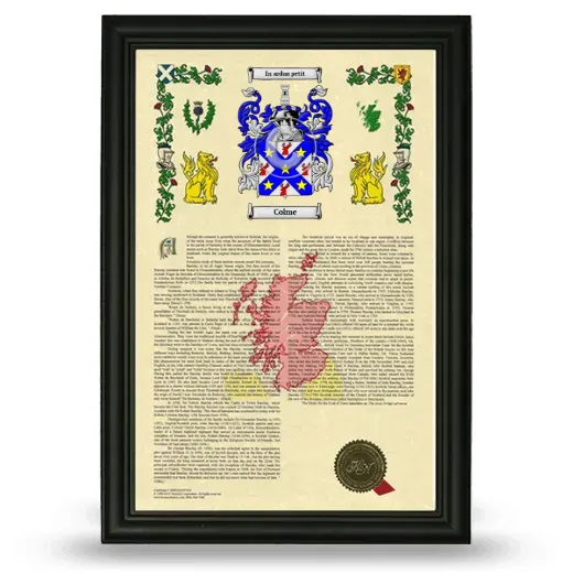 Colme Armorial History Framed - Black