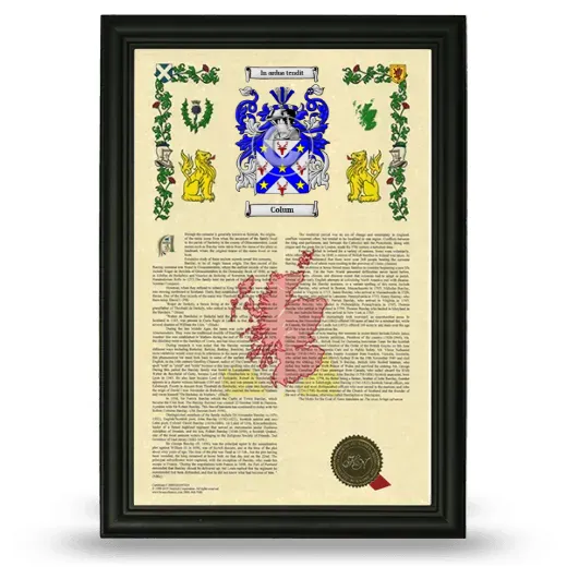 Colum Armorial History Framed - Black