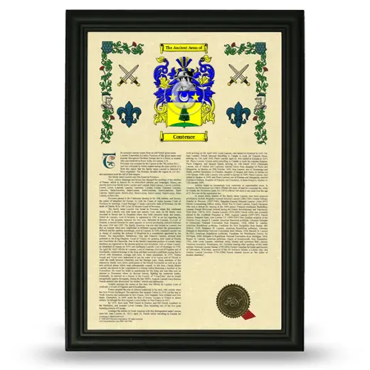 Contence Armorial History Framed - Black