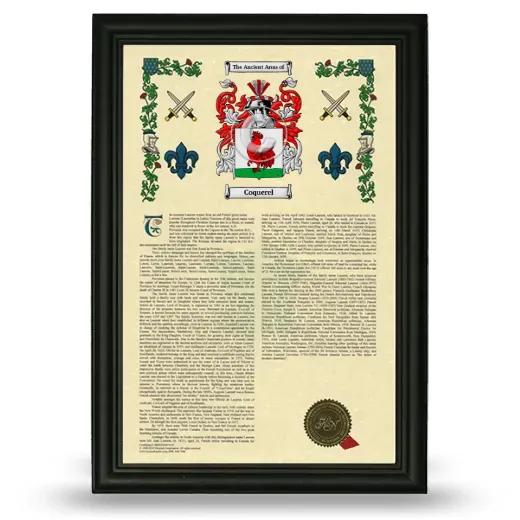 Coquerel Armorial History Framed - Black