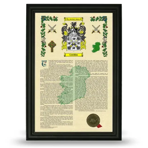 Corridan Armorial History Framed - Black
