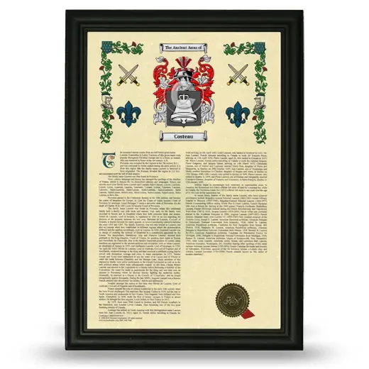 Costeau Armorial History Framed - Black
