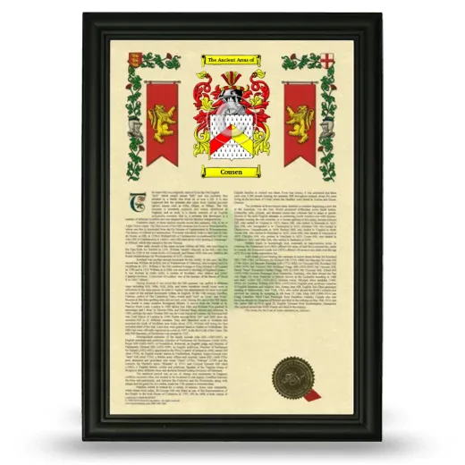 Cousen Armorial History Framed - Black