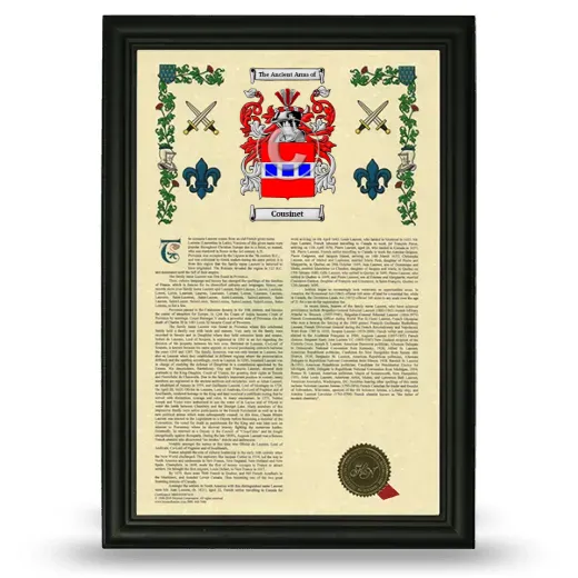 Cousinet Armorial History Framed - Black