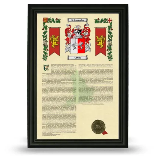 Coxen Armorial History Framed - Black