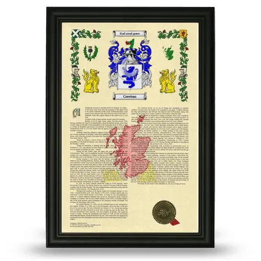 Creeton Armorial History Framed - Black