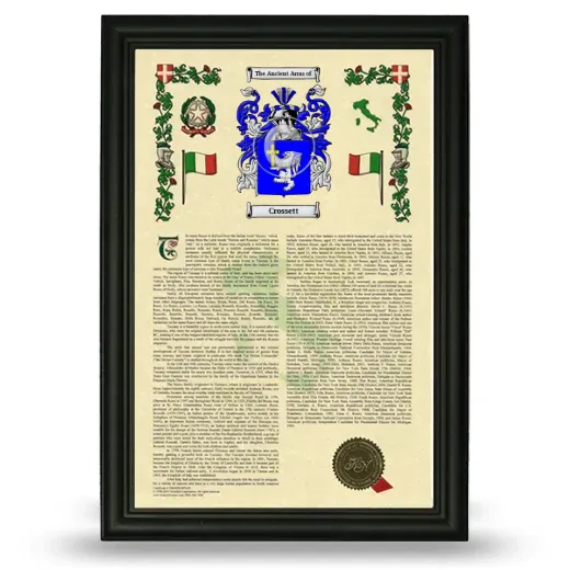 Crossett Armorial History Framed - Black