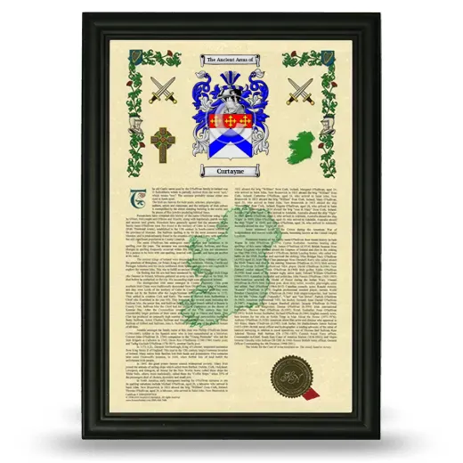 Curtayne Armorial History Framed - Black